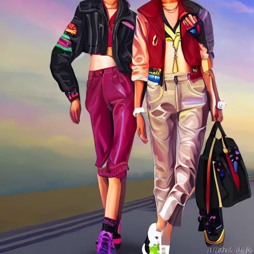 Image similar to 2000s teen Street fashion, gucci catwalk, oil painting, digital art, ultradetailed, artstation