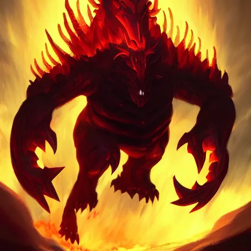 Image similar to fire monster spirit fire shadow fiend from dota 2, dnd style, epic fantasy game art, by Greg Rutkowski, hearthstone artwork