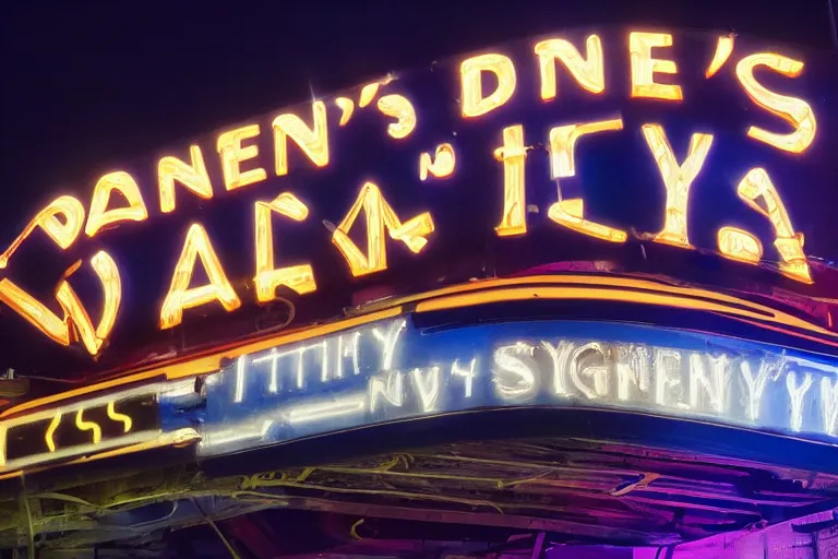 Prompt: a Denny's sign at night 4k