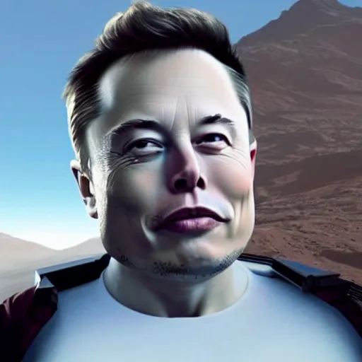 Image similar to elon musk standing on mars without space suit photorealistic facial details atmospheric hair