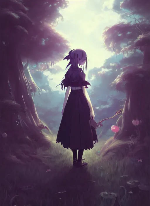 Prompt: portrait of gothic alice from wonderland, cloudy sky background lush landscape illustration concept art anime key visual trending pixiv fanbox by wlop and greg rutkowski and makoto shinkai and studio ghibli