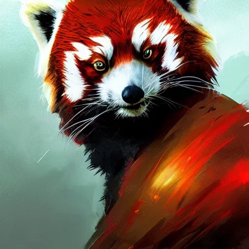 Prompt: red panda as warhammer character, digital illustration portrait design, by android jones and greg rutkowski, retrowave color scheme, detailed, cinematic lighting, wide angle action dynamic portrait