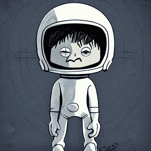 Prompt: vintage cartoon astronaut game character concept, inspired by little nightmares, limbo