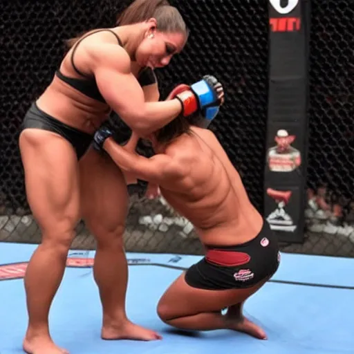 Image similar to transgender muscular woman beating up woman in ufc