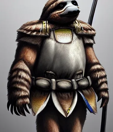 Image similar to photorealistic illustration of anthropomorphic sloth in traditional samurai armor : : digital art, concept art, character development