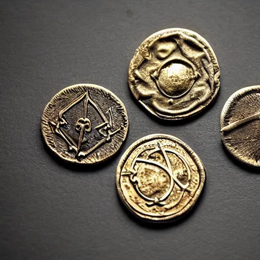 Prompt: medieval coins, 4 k, studio lighting, flickr