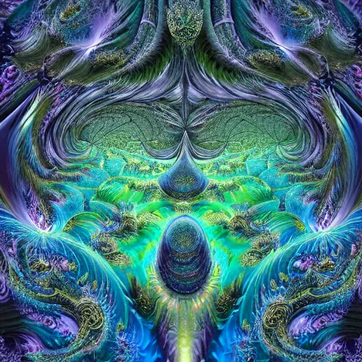 Prompt: a beautiful 3 d painting of a sprawling intricate fractal populated by mandelbrot fractals by android jones and alex grey and mandelbrot, volumetric lighting, dynamic lighting, dramatic lighting, high contrast, concept art, carved marble, sacred geometry, religious, magic realism, catholicpunk, stark, trending on artstation