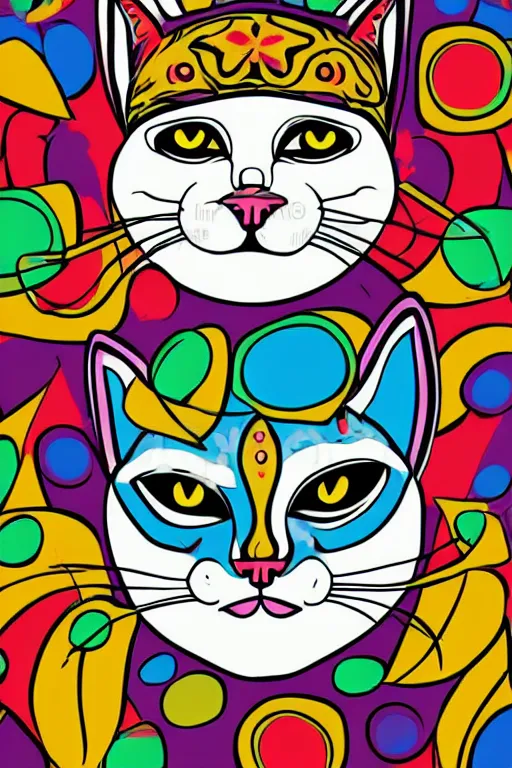 Image similar to Portrait of a cat as a Mexican wrestler in a mask, sticker, colorful, illustration, highly detailed, simple, smooth and clean vector curves, no jagged lines, vector art, smooth