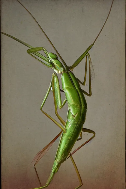 Image similar to praying mantis, renaissance portrait