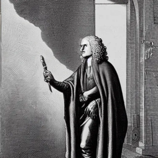 Prompt: an engraving of sir isaac newton as a jedi knight