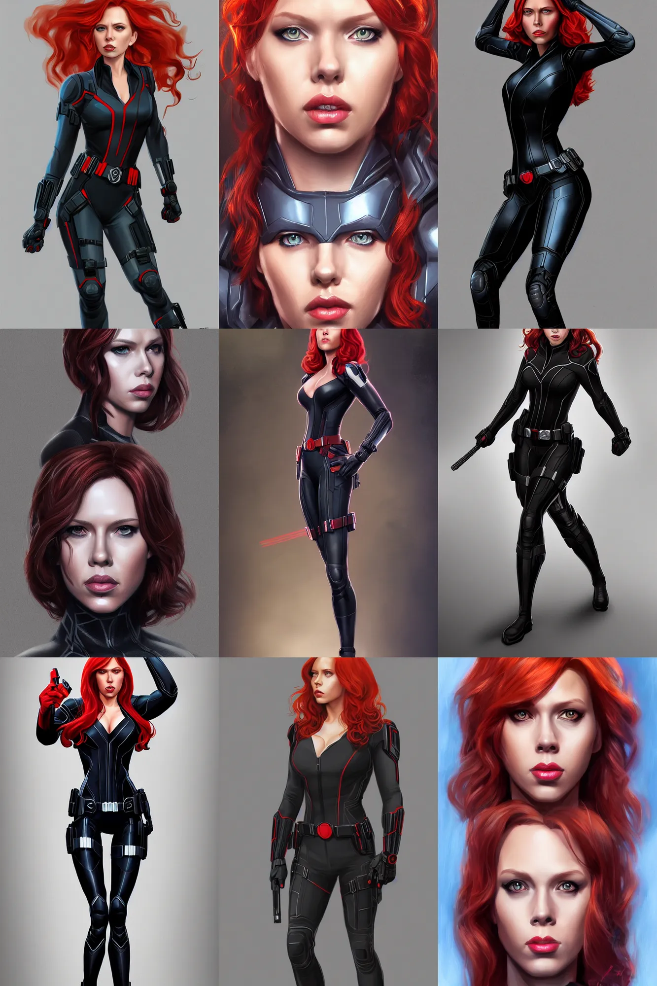 Prompt: full length portrait of black widow from marvel by tom cross, highly detailed, portrait, scifi, digital painting, artstation, concept art, smooth, sharp focc