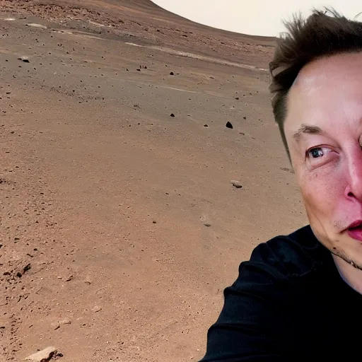 Image similar to Elon musk selfie with background futuristic house on mars