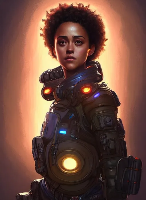 Prompt: portrait of apex legends nathalie emmanuel, intricate, elegant, glowing lights, highly detailed, digital painting, artstation, glamor pose, concept art, smooth, sharp focus, illustration, art by artgerm and greg rutkowski, artey freytag