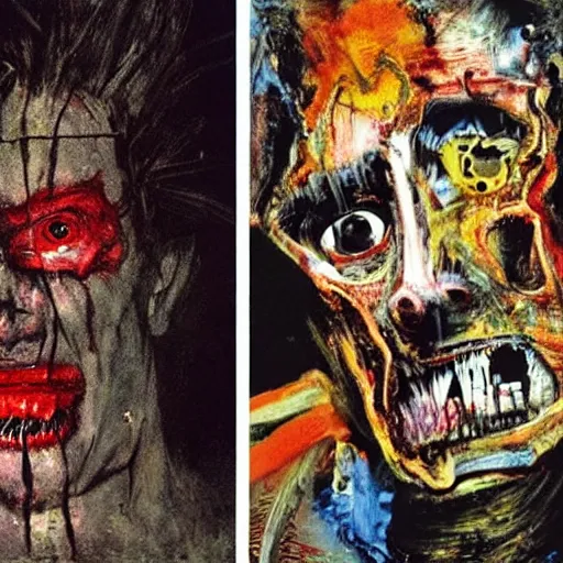 Image similar to a terrifying horrifying excruciating evil hell, by herman brood, by francis bacon, by jean - michel basquiat, by gustave moreau