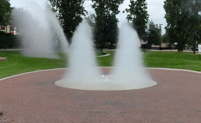 Image similar to a photo of a roundabout with a fountain shooting fire