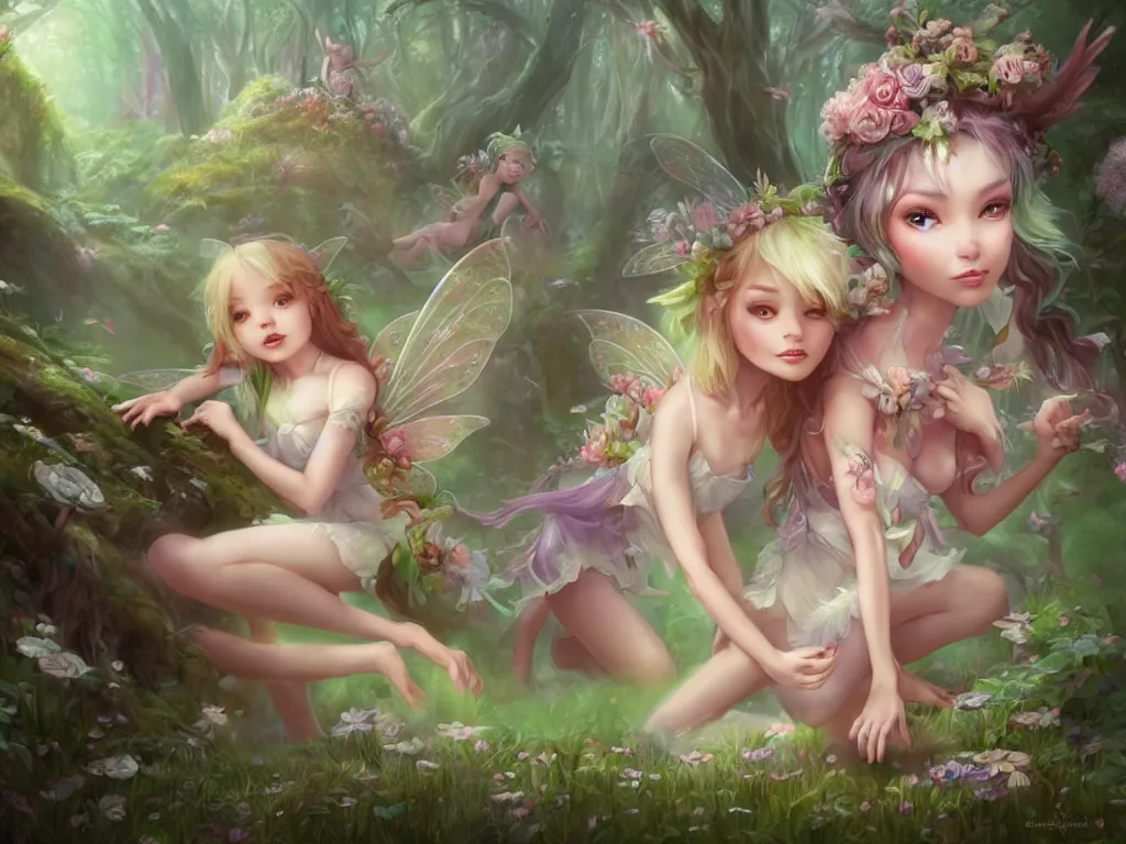 Image similar to two cute fairy in the dreamy forest, fantasy, dreamlike, 8 k resolution, hyper detailed, d & d, character design, digital painting, trending on artstation, sharp focus, illustration, art by artgerm, viktoria gavrilenko, hoang lap, fuji choko, steve zheng