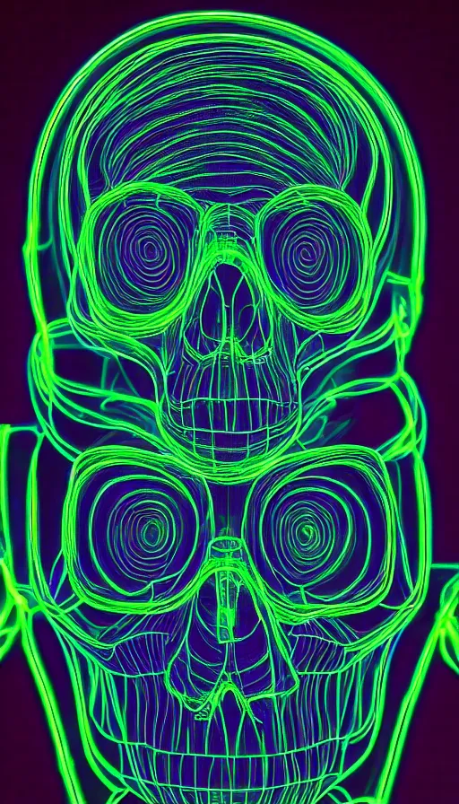 Prompt: skeleton made of neon lights, portrait, 3 d cartoon, pixar, sharp focus, film grain