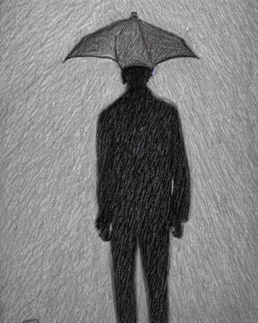 Image similar to a drawn man standing in the rain