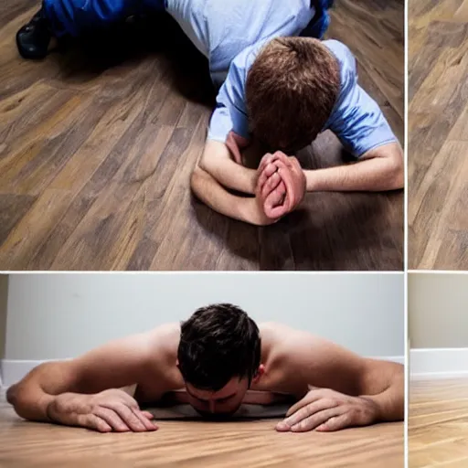 Prompt: photo of a man on the floor with a broken back, and another man on the floor vomiting all over himself