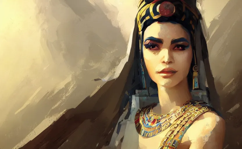 Image similar to A painting of a beautiful Egyptian woman trending on artstation in the style of Greg Rutkowski