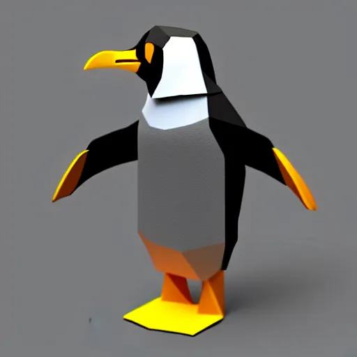 Image similar to low-poly penguin in sci-fi outfit