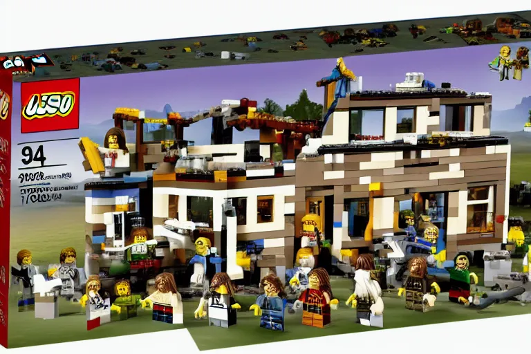 Prompt: fbi raid on the manson family at spawn ranch 1 9 7 5 lego set