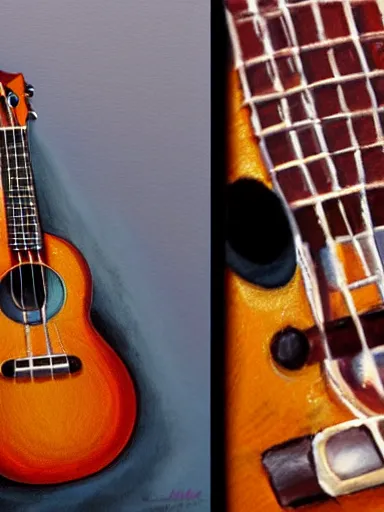 Image similar to highly detailed painting of an ukulele, digital painting, artstation, realistic, vignette