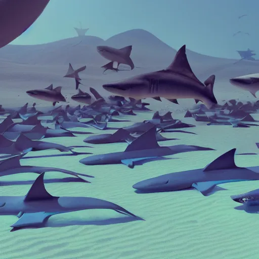 Image similar to a desert of sharks, realistic, octane render, 4 k, artstation, concept art