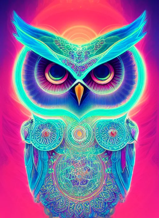 Image similar to symmetry!! product render poster vivid colors divine proportion owl, 神 圣, glowing fog intricate, elegant, highly detailed, digital painting, artstation, concept art, smooth, sharp focus, illustration,