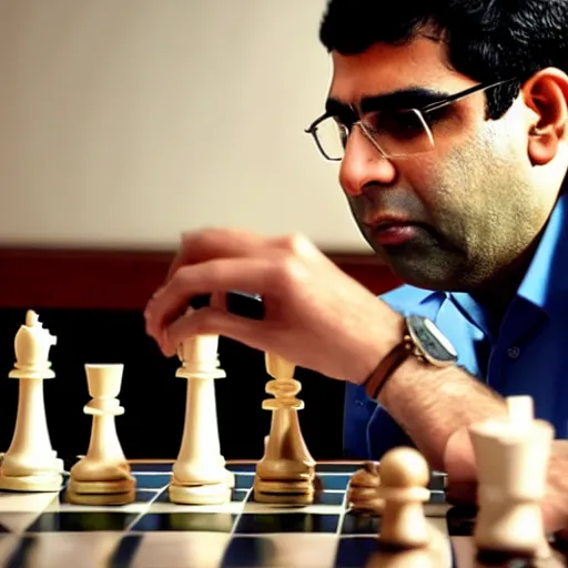 Prompt: photo of Vishwanathan Anand looking at a chess board, photo journalism, photography, cinematic, national geographic photoshoot