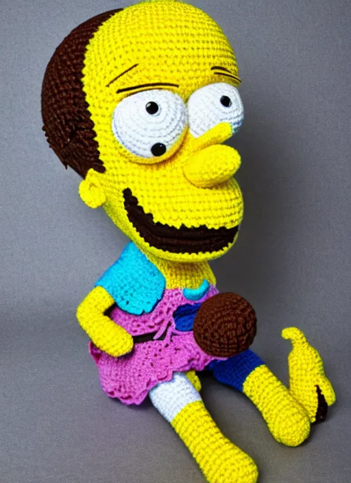 Prompt: a crochet Homer Simpson, realistic, no cropping, full body, Sigma 50 mm f/1.4