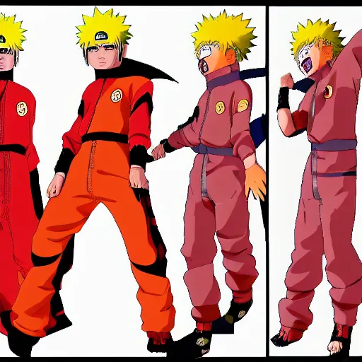 Prompt: Fusion of Naruto Uzumaki from the anime Naruto and Dante from the game Devil May Cry in the style of Araki Hirohiko, character design sheet