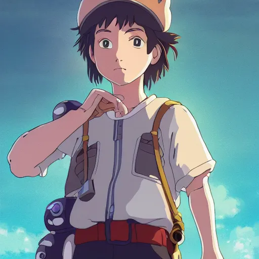 Prompt: friendly kid and small creature, character portrait face made in Studio Ghibli artstyle ,highly detailed art, beautiful scene, sharp focus, smooth, 8k, anime art, fantasy, style in ghibli anime, smooth