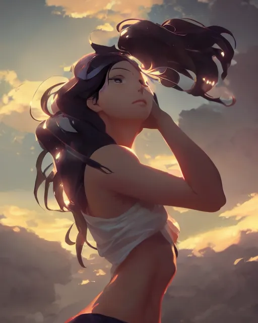 Image similar to a goddess kneeling, intense beauty, full shot, atmospheric lighting, detailed face, by makoto shinkai, stanley artgerm lau, wlop, rossdraws