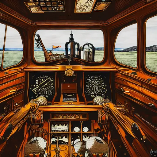 Image similar to intricate detailed victorian golf interior of submarine, pipes, captain, by peter mohrnacher and dan mumford, chsociety