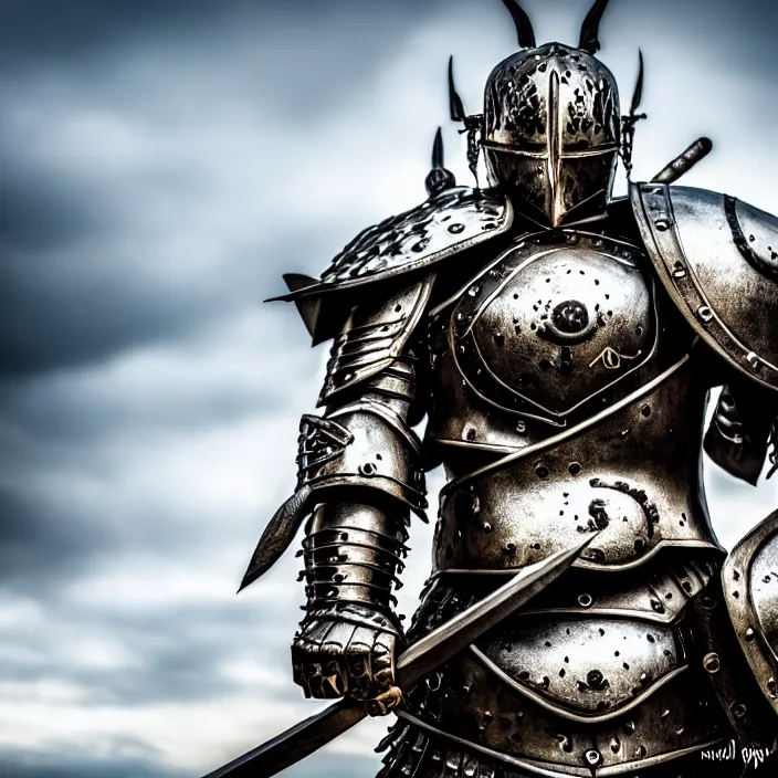 Image similar to photo of a warrior with metal bear themed armour, highly detailed, 4 k, hdr, smooth, sharp focus, high resolution, award - winning photo