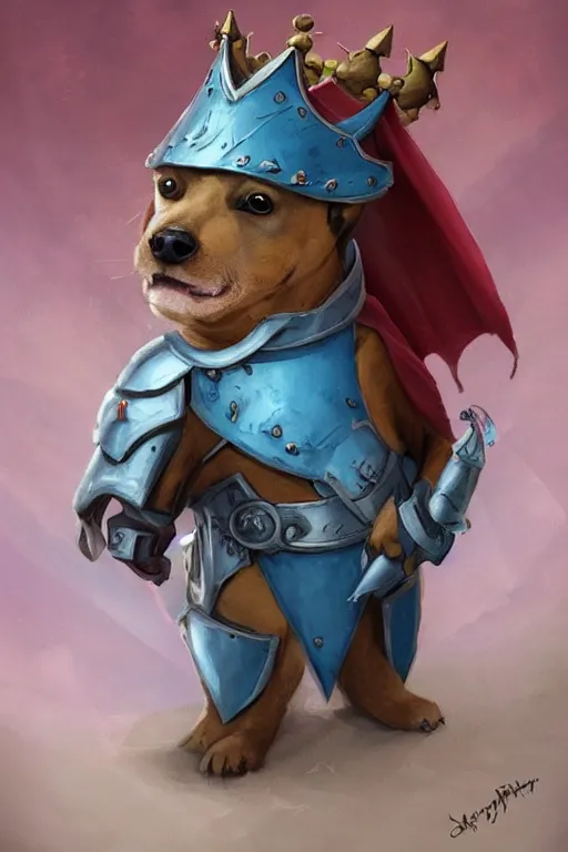 Prompt: cute anthropomorphic fat Pinscher knight wearing a cape and a crown, tiny, small, miniature bear, baby animal, short, pale blue armor, cute and adorable, pretty, beautiful, DnD character art portrait, matte fantasy painting, DeviantArt Artstation, by Jason Felix by Steve Argyle by Tyler Jacobson by Peter Mohrbacher, cinematic lighting