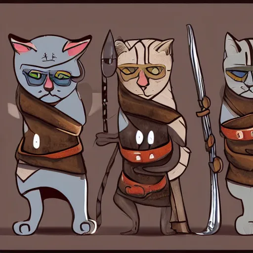 Image similar to three anthropomorphic cat soldiers, artwork by kyle ferrin