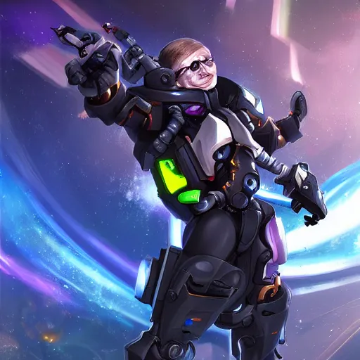 Image similar to stephen hawking overwatch hero concept character, trending on artstation