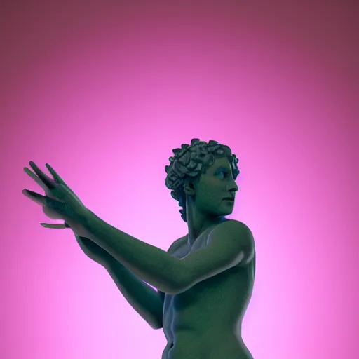 Image similar to a renaissance statue surrounded by a 3 d neon ring, 3 d render, black background, ray tracing, 8 k resolution, shar focus, hyper detailed, hyper realistic