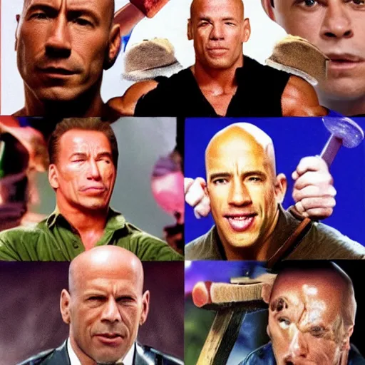 Vin Diesel doing the Rock raising eyebrow meme, Stable Diffusion