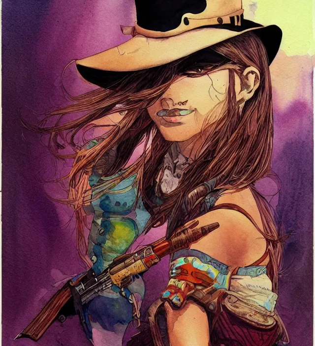 Prompt: a watercolor ink painting of bunnygirl gunslinger in the style of jean giraud in the style of moebius trending on artstation deviantart pinterest detailed realistic hd 8 k high resolution