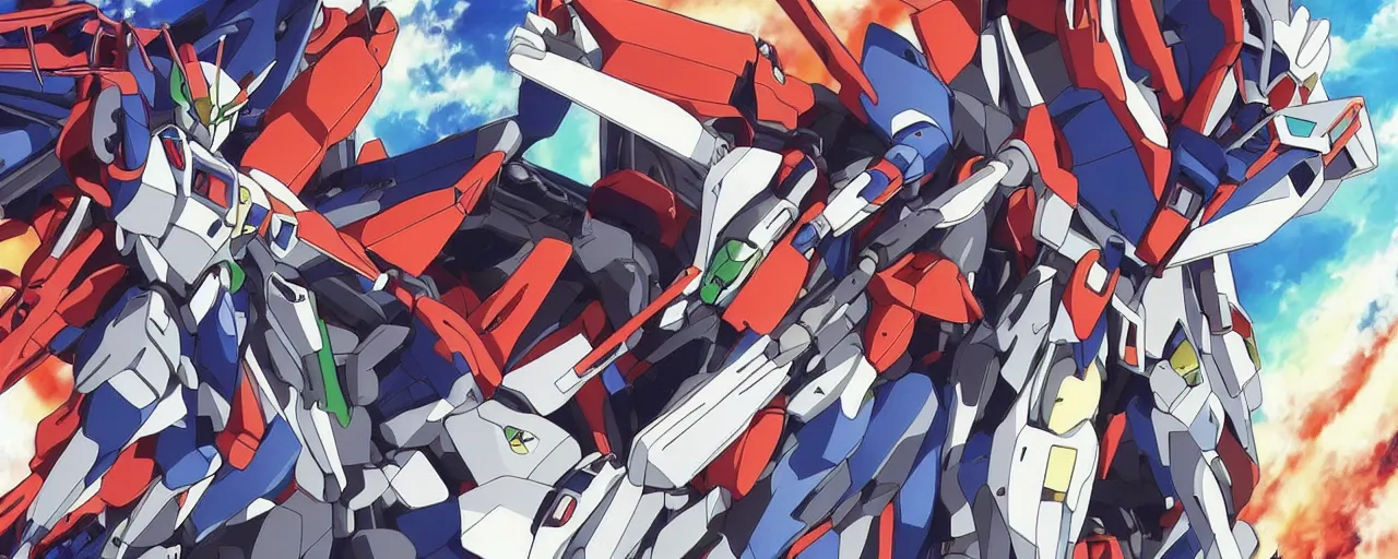 Prompt: “Gundam and Evangelion fight over the fate of the Earth.”