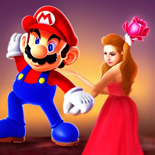 Prompt: Mario in suit holding rose :: Artwork:: Rim Lights:: Artstation::