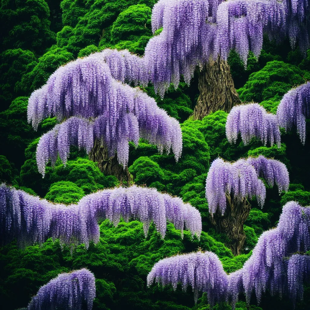 Prompt: tiny wisteria tree on top of a distant hill. between two skyscrapers. godzilla approaching. backlit. muted colors. fantasy magic style. highly detailed 8 k. intricate. lifelike. epic. movie poster. soft light. sony a 7 r iv 5 5 mm. cinematic post - processing