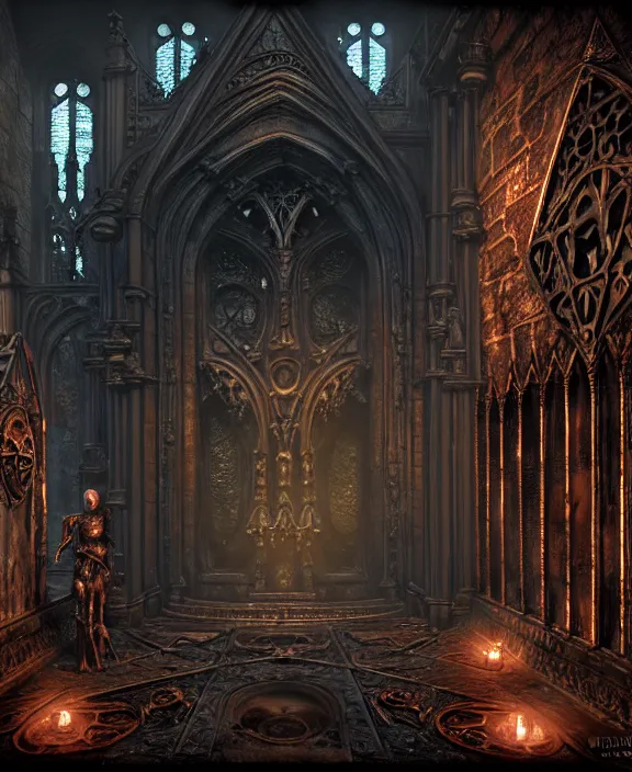 Image similar to steam necropolis, memento mori, gothic, neo - gothic, art nouveau, hyperdetailed copper patina medieval icon, stefan morrell, philippe druillet, ralph mcquarrie, concept art, steampunk, unreal engine, detailed intricate environment, octane render, moody atmospherics, volumetric lighting, ultrasharp, ominous, otherworldly