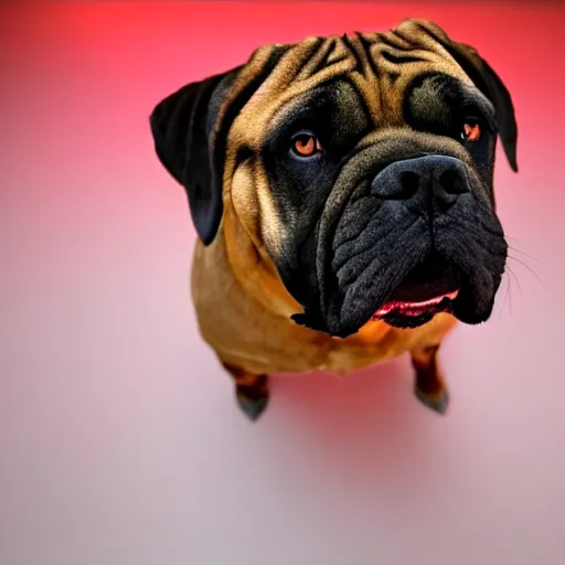 Image similar to a sunset patterned bullmastiff in a white room