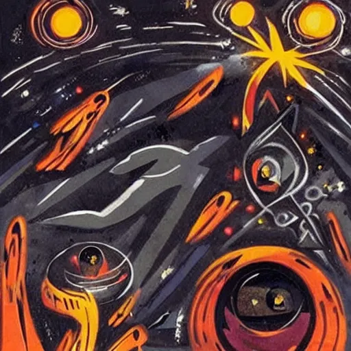 Prompt: A beautiful collage of a black hole consuming a star. by Ossip Zadkine, by Ian McQue improvisational