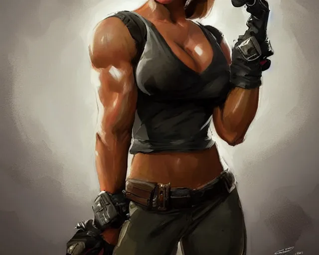 Prompt: portrait of a very beautiful female bodybuilder ww ii soldier in team fortress 2 style, epic, tragic, dark fantasy art, fantasy, pretty, hd shot, digital portrait, beautiful, artstation, comic style, by artgerm, guy denning, jakub rozalski, magali villeneuve and charlie bowater