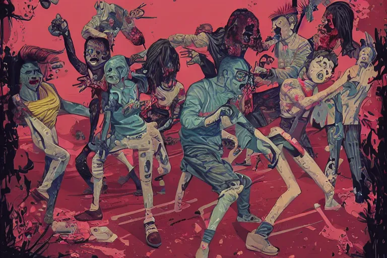 Image similar to zombies having a fight, tristan eaton, victo ngai, artgerm, rhads, ross draws